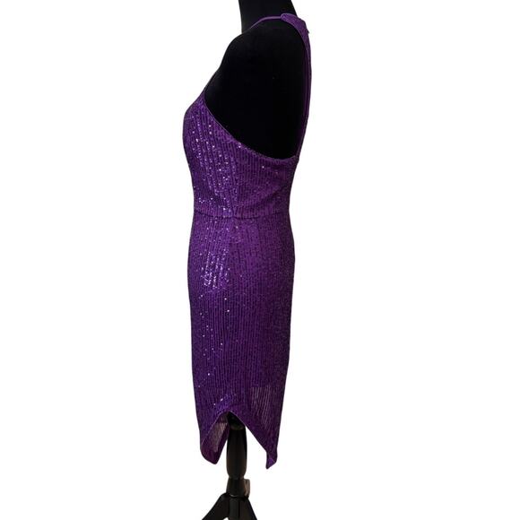 TOCCIN X RTR Purple Sequin Thigh-High Slit Asymmetrical Bodycon Dress Size 2 - Picture 6 of 8